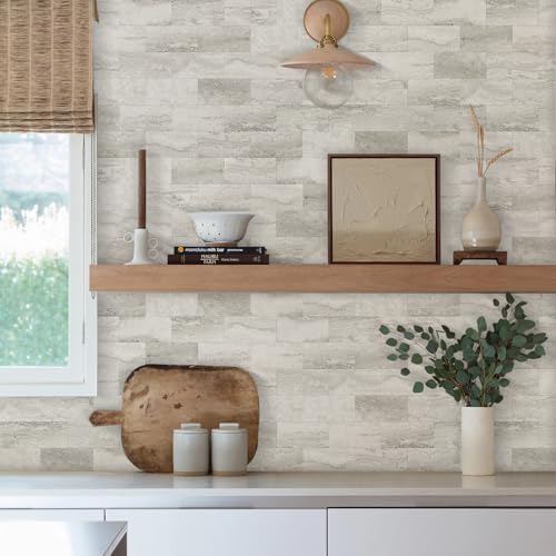 Vamos Tile 100-Piece Matt Beige Mixed Grey Slate Peel and Stick Backsplash Seamless Tile,3''x6'' PVC Subway Tile,Stick on Backsplash for Kitchen/Bathroom/Laundry Room - Image 2