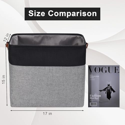 Bagnizer Large Fabric Storage Baskets | 50L Storage Bins, Decorative Linen Closet Baskets with Handles for Organizing, Shelf, Toys, Clothes, Home, Office, Nursery, 17x12x15Inches (Gray&Black) - Image 3