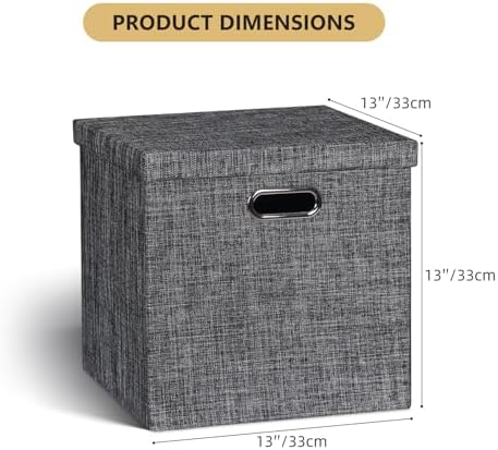 Posprica Storage Bins with Lids,13×13×13 Foldable Storage Cube Baskets Boxes Fabric Drawers for Closet Shelf Cabinet Bookcase,Set of 4,Black - Image 4