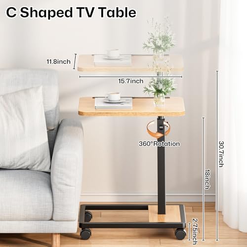 Adjustable TV Tray Table with Wheels: 18"-30.7" Height - Image 2