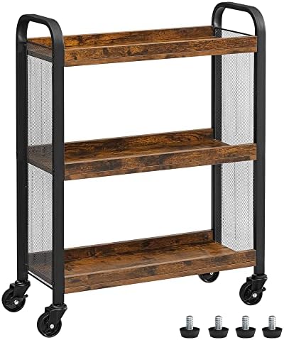 VASAGLE 3-Tier Narrow Storage Cart, Rolling Cart with Wheels, Steel Frame by Unknown