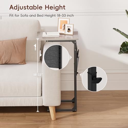 Vagusicc C-Shaped End Table, Small Side Table for Couch, Sofa Table Adjustable Height End Tables Living Room, Bedside Slide Under Couch Table for Sofa, TV Tray Table with Metal Frame for Bedroom, Grey - Image 7