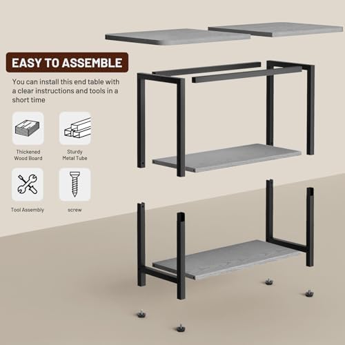 SLEEPING LAMB Side Table for Living Room, 3-Tier End Table for Small Space with Wide Storage Tabletop, Narrow Nightstand for Bedroom, Sofa Couch, Grey - Image 7