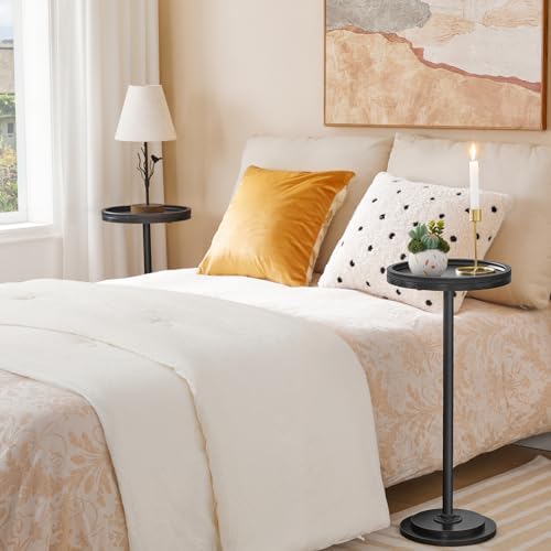 HOOBRO Small Round Side Table, Drink Table, Coffee Martini Table with Pedestal Accent for Small Spaces in Living Room, Bedroom, Sofa Couch, Black BB168BZ01 - Image 2