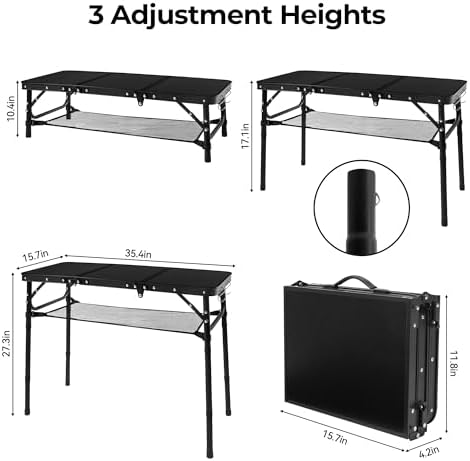 3ft Folding Camping Table with 3 Adjustable Height Max 27.3 Inch - Image 3