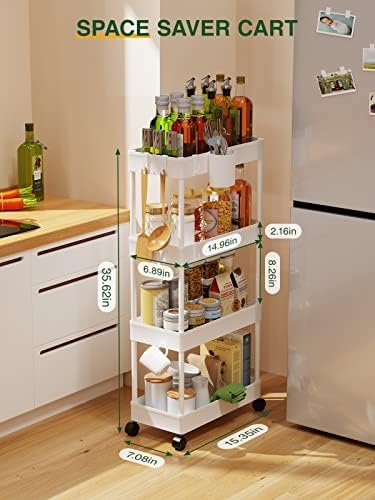 LEHOM Slim Rolling Storage Cart - 4 Tiers Bathroom Organizer Utility Cart - Image 3