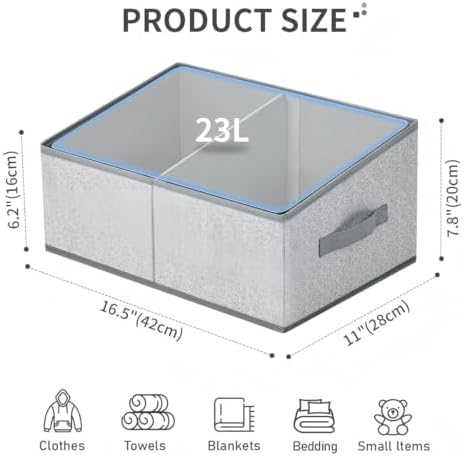 DIMJ Large Closet Shelf Organizer Bins 6 Packs with Handles and Divider, Fabric Trapezoid Storage Baskets, Foldable Clothes Containers Box for Shelf, Towel, Book, Toy, Purse, Hats, Grey - Image 2