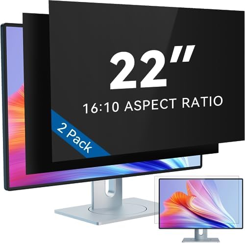 [2-Pack] 22 Inch Computer Privacy Screen Filter for 16:10 Widescreen Monitor, IPROKKO Removable 22in Anti Blue Light Glare Privacy Shield, Anti Spy Security Protector for Hp Dell Asus Acer Samsung by IPROKKO