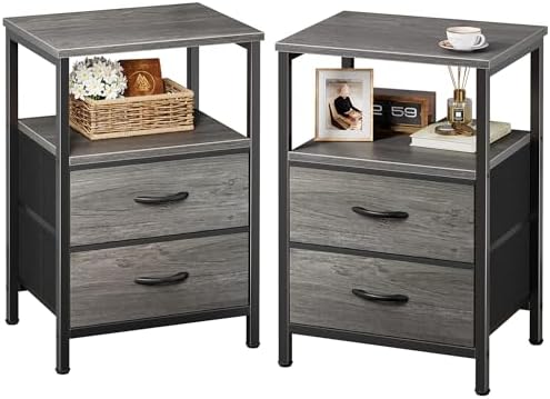 Huuger Night Stand Set of 2, Nightstand with 2 Drawers, Bedside Table by Huuger