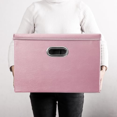 PRANDOM Large Collapsible Storage Box with Lid [1-Pack] Leather Fabric Foldable Storage Bin Organizer Container Basket Cube with Cover for Home Bedroom Closet Office Nursery Pink (17.7x11.8x11.8) - Image 7