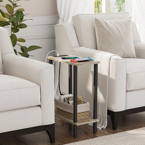 TUTOTAK Narrow Side Table Set of 2, Small End Table with Charging Station - Image 2