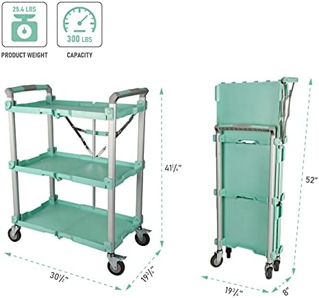 Olympia Tools 89-353 Pack N Roll Collapsible Service Cart, XL, 300LB Capacity, Teal - Image 2