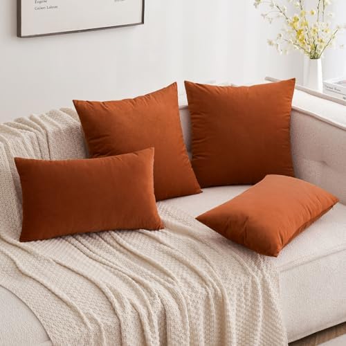 MIULEE 12x20 Inch Lumbar Velvet Fall Throw Pillow Covers Rust - Image 5