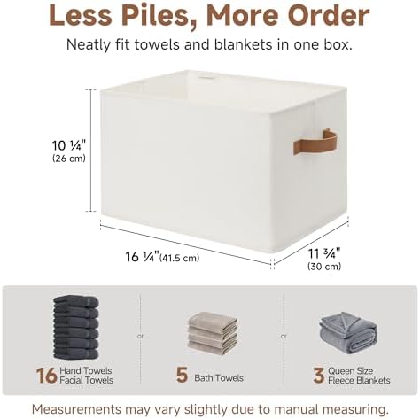 StorageWorks Closet Storage Bins with PU Handles, Ivory White, Extra Large - Image 6