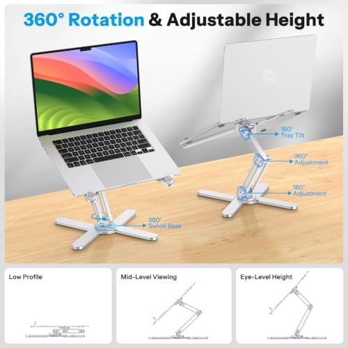 OMOTON LA10 360° Rotating Laptop Stand Riser Foldable for Desk, Silver - Image 2