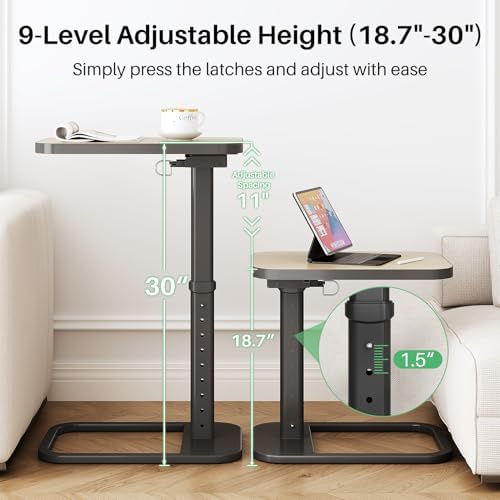 Kitstorack Upgraded TV Tray Table with Panel Lock, Adjustable Height & 90° Flip-Over Design, Sofa Arm End Side Table for Eating, Dinner, Snack, Laptop, Couch, Bed, Chair or Small Spaces, Gray - Image 3