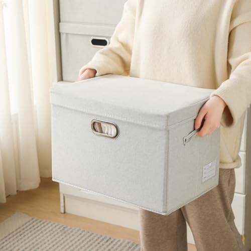 PRANDOM Collapsible Storage Bin with Lid [3-Pack] Fabric Foldable Storage Box Organizer Container Basket Cube with Cover for Home Bedroom Closet Office Beige(15.3x10x9.7) - Image 6