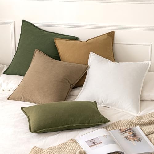 MIULEE Decorative Linen Euro Sham Pillow Covers 28x28 Inch Khaki - Image 5