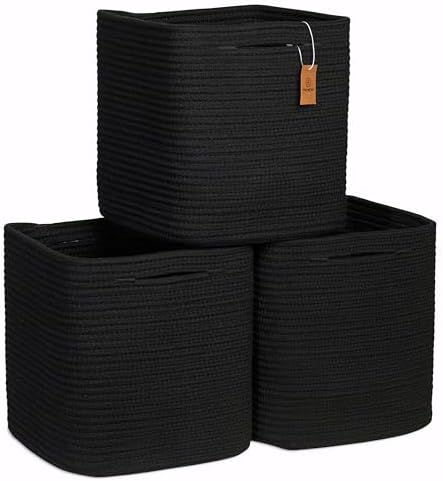 NaturalCozy Storage Cubes 11 Inch Cotton Rope Woven Baskets for Organizing, 3-Pack | Cube Storage Bin | Square Storage Baskets for Shelves Organizer, Classroom, Kids Toy Bins, Closet, Baby Nursery by NaturalCozy