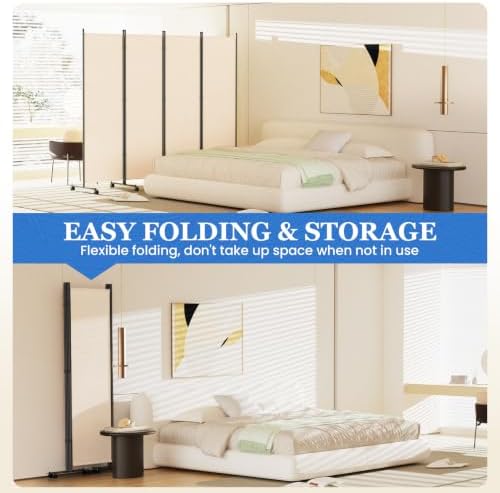 SUNALLY Room Divider Privacy Screens, 8 Panels Dividers with Wheels, Beige - Image 5