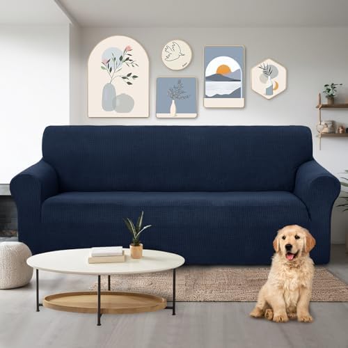 U-NICE HOME Stretch Couch Cover Slipcover for 3 Cushion Sofa, Navy - Image 2