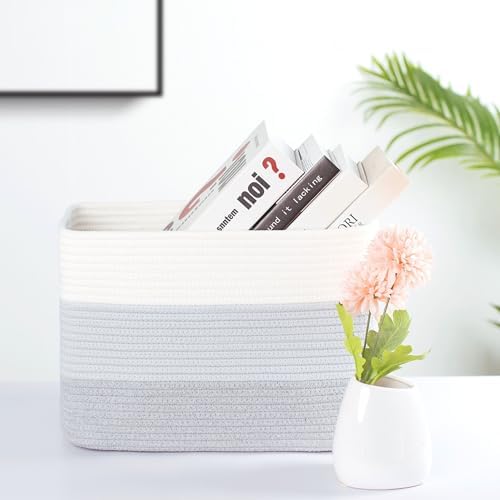 MINTWOOD Design 3-Pack Storage Baskets for Shelves, Playroom and Classroom, Book Basket, Decorative Storage Cube Bins, Woven Closet Organizers, Pantry and Shoe Organizer, 3-Tone Grey - Image 2