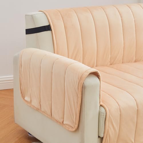 Great Bay Home Velvet Recliner Cover - Washable Slipcover Furniture Protector with Elastic Straps - Furniture Cover for Dogs, Kids, and Pets - Stitched Detail (Peach) - Image 3