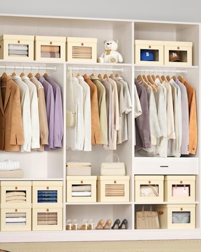 Homsorout Storage Bins with Lid – Closet Organizer with Side Opening and Clear Window, Foldable Stackable Fabric Basket for Clothes, Home, Office - 13.77" x 11.8" x 9.8", 6 Pack, Beige - Image 3