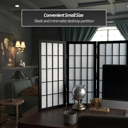 2 ft. Short Desktop Window Pane Shoji Screen - Black - 4 Panels - Image 3