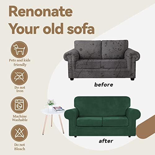WEERRW Velvet Stretch 3 Pieces Couch Cover for Sofa Washable, Emerald Green - Image 5