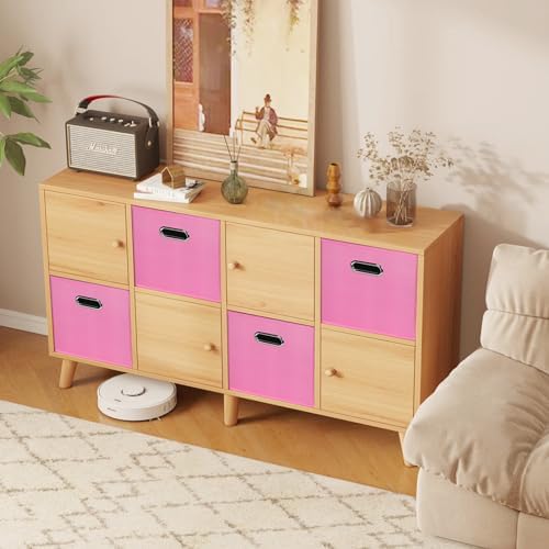 Black Foldable Storage Cubes Bins, Fabric Storage Box Cubes Organizer Baskets with Dual Handles for Home Organizer,Set of 6,(Pink) - Image 5