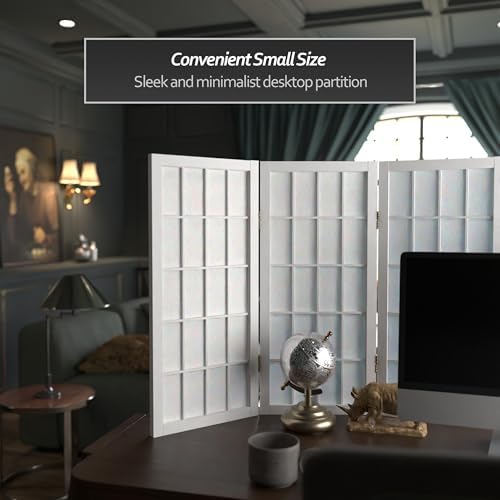 2 ft. Short Desktop Window Pane Shoji Screen - White - 3 Panels - Image 2