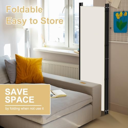Kokorona 4 Panel Room Divider, 6FT Tall Folding Privacy Screen Wall Dividers, Portable Privacy Screen Freestanding Room Divider for Room Separation, Included - Cover Strips, Beige, 88''W x 71''H - Image 3