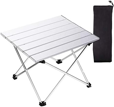 Tesouro Portable Camping Table,Folding Side Table Aluminum Top for Outdoor Cooking, Hiking, Travel, Picnic (Sliver-Large) by Tesouro