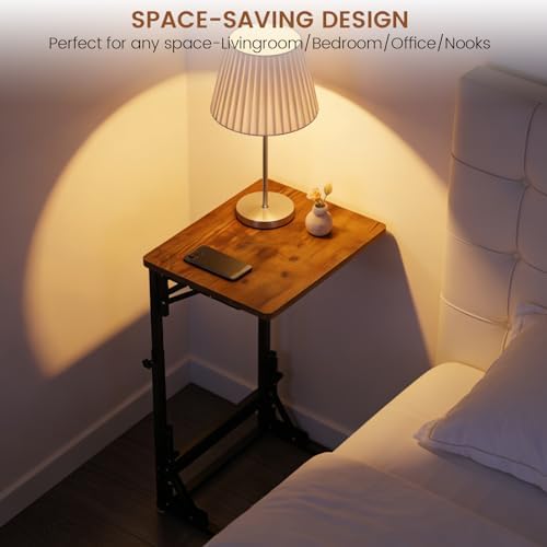 Folding Side Table, Adjustable C-Shaped End Table for Couch, Metal Frame TV Tray Table for Sofa Living Bedroom Bedside Coffee Small Spaces (Brown, 23.6" L x 15.8" W) - Image 6