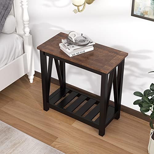 ChooChoo Farmhouse End Table, Narrow Side Table with Shelf - Image 5