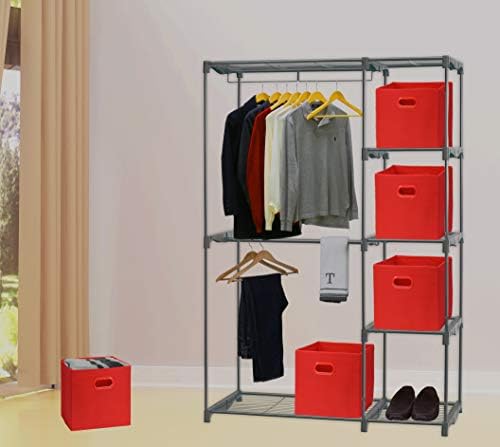 Simple Houseware 11-Inch Foldable Cube Storage Bins with Handles, Red - Image 5