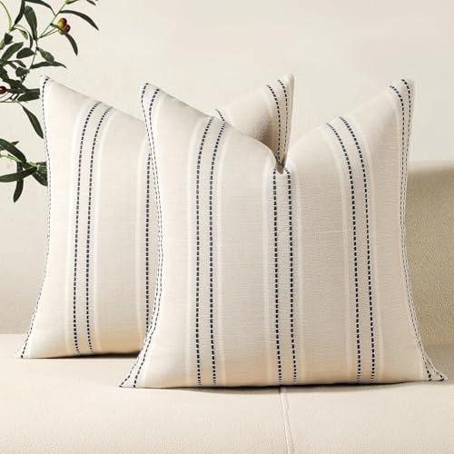 Hckot Stripe Throw Pillow Covers 26x26 Large Square Navy Blue Pillow Cover by Hckot