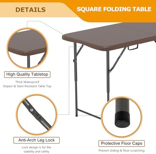 FDW | 4FT Folding Table | Brown Ratten | Portable Plastic Table - Image 4