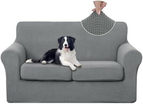 U-NICE HOME 3 Pieces Stretch Loveseat Couch Cover, Grey by U-NICEHOME