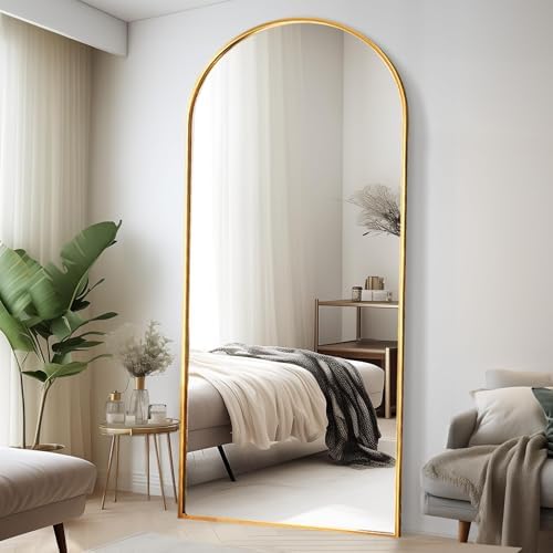 Rowjut Floor Full Length Mirror, Arched Mirrors Full Length 81"x41" Freestanding Large/with Aluminum Frame & Wall Mounted & Hanging or Leaning & Full Body Mirror for Bedroom, (Gold) - Image 6