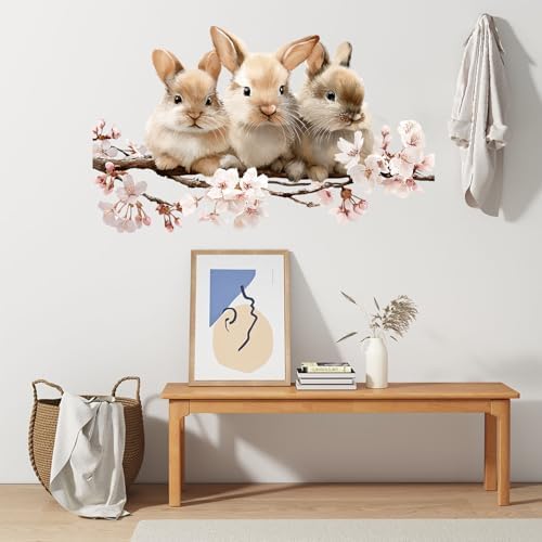 ANNA QUEEN Cute Bunny Wall Decals with Cherry Blossoms | Peel and Stick Spring Animal Wall Stickers – Removable Nursery Vinyl Wall Art for Kids Room, Bedroom, Living Room & Easter Décor - Image 7