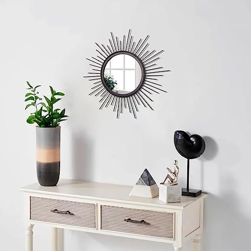 Sunburst Wall mirror Black Small Spoked Wall Decor Mirror Bohemian Home Round Modern Metal Wall Art Mirror for Living room Hallway Bedroom Bathroom Balcony Farmhouse Entrance 12" - Image 5