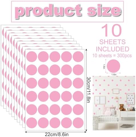 300 PCS Aesthetic Peel & Stick Pastel Pink Polka Dot Wall Vinyl Decals | 10 sheets removable & repositionable matte dots wall decor for nursery, girls bedroom, kids room, playroom & diy space(1.6") - Image 2