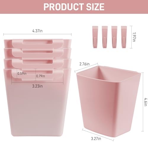 5 Pack Hanging Cup Holders, Multipurpose Rolling Cart Accessories Utility Cart Accessories For Art Craft Supplies, Space Saving Hanging Storage Basket Pencil Holder Makeup Organizers (Pink) - Image 7
