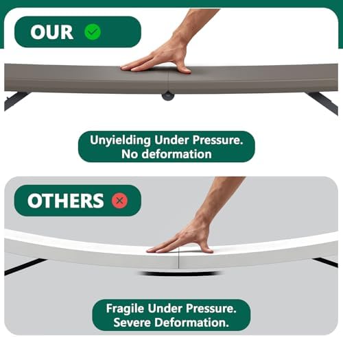 Folding Table, 4FT Foldable Picnic Table with Carrying Handle, Heavy Duty Fold-in-Half Portable Table for Weddings, Camping, RV Travel, Parties, BBQs, and Indoor Use, Easy to Fold and Store, Khaki - Image 6