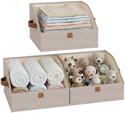 StorageWorks Closet Storage Bins Trapezoid, Brown and Beige, Small, 3-Pack by StorageWorks