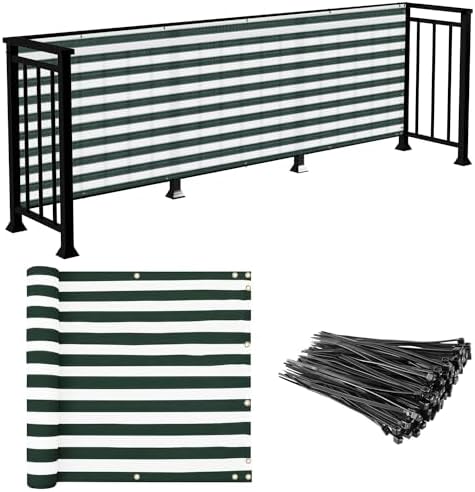 E&K Sunrise 3' x 132' Balcony Privacy Fence Screen Cover with Zip Ties Outdoor Screen Fence UV Protection for Deck Patio Backyard Apartment Pool Porch (Green White Strip) by EKSUNRISEINC