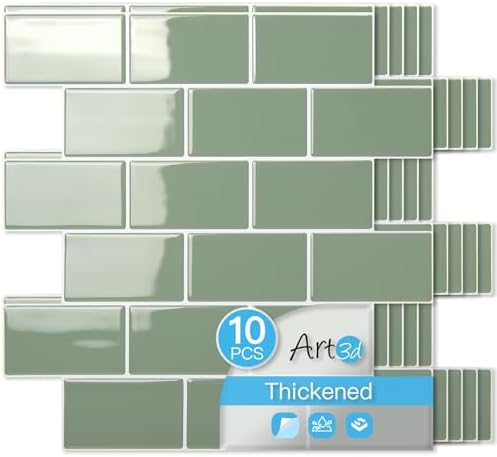 Art3d 10-Pack Subway Tiles Peel and Stick Backsplash, Teal, 12 x 12 Inch by Art3d