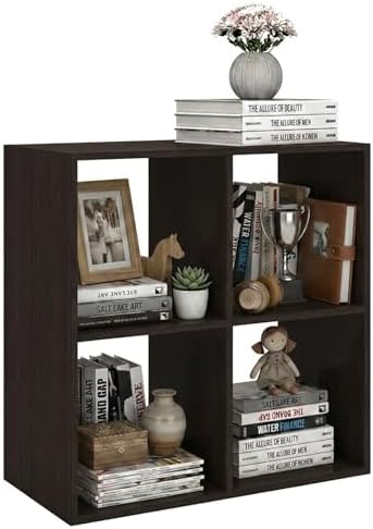WannabeMyself【Sturdy Build&Easy Assembly】4 Cube Storage Organizer with Anti-Tipping Kits,Reversible Open Back Book Shelf, Bookcase for Living Room,Bedroom,Entrance Hall,Office,24.1×11.4×24.1,Chocolate by WannabeMyself